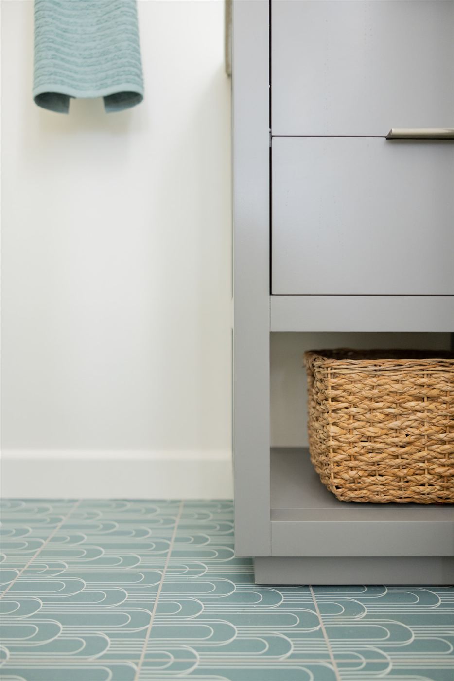 Modern bathroom with matte grey cabinet