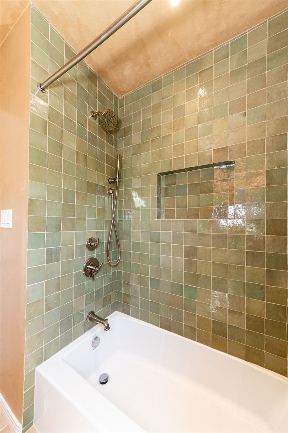 Woodland Hills bathroom â€” custom oak double vanity with white quartz countertop, by ARKO Remodeling